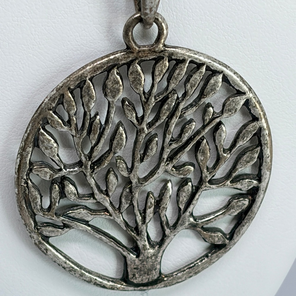 Vintage Necklace Vintage Tree of Life Silver Tone Pewter Boho Nature 18" Earthy - Picture 3 of 6